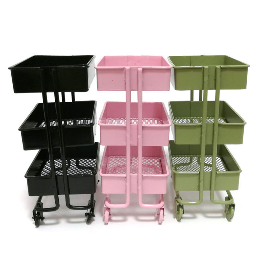 Doll House Accessory,Model Role Play Miniature 1/12 Storage Rack Trolley Kitchen Kitchenware Storage Shelf Decor