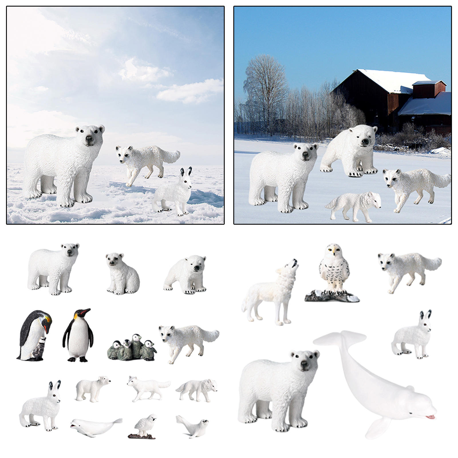 Arctic Animal Model Polar Bear Arctic Rabbits Lifelike Figures Decor Desktop Supplies Education Penguins Gift Toy Set for Kids