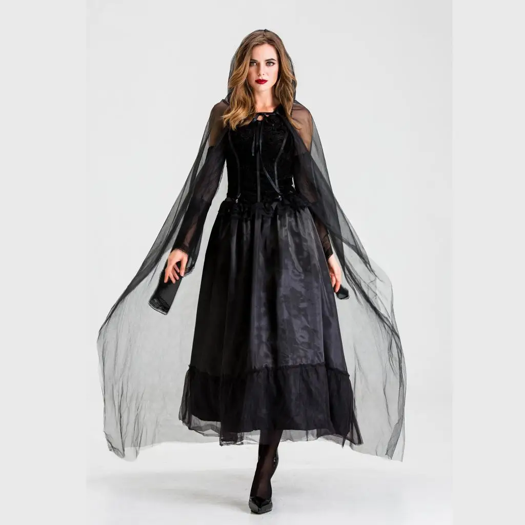 Ladies  Witch Costume Adults Halloween Fancy Long Dress