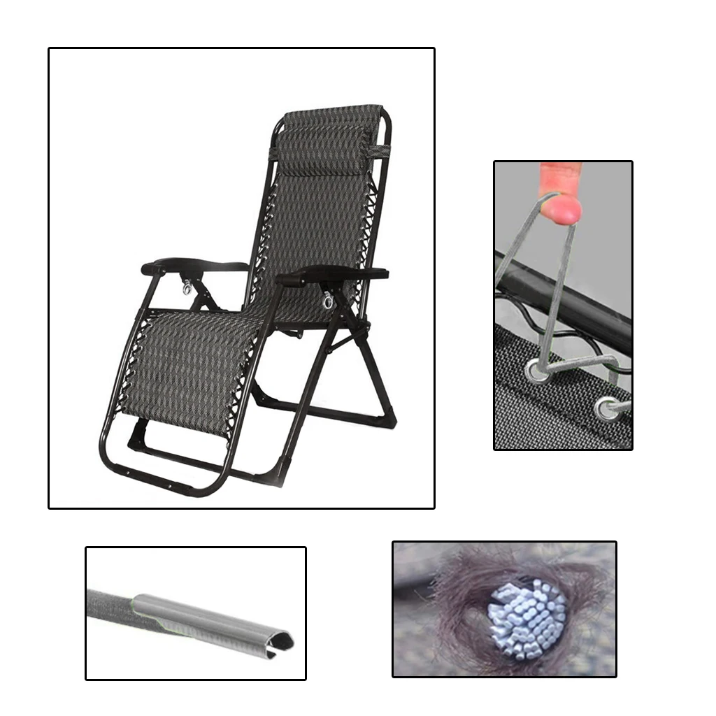 Folding Sling Chair Replacement Cloth with Head Relax Cushion & Laces for Garden Folding Recliner Lounge Patio Chair