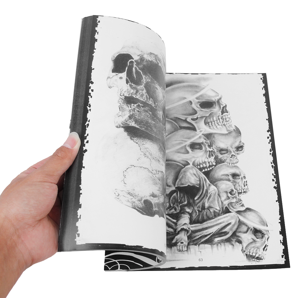 Assorted Patterns Skull Tattoo Flash Book Manuscripts Instruction Autograph