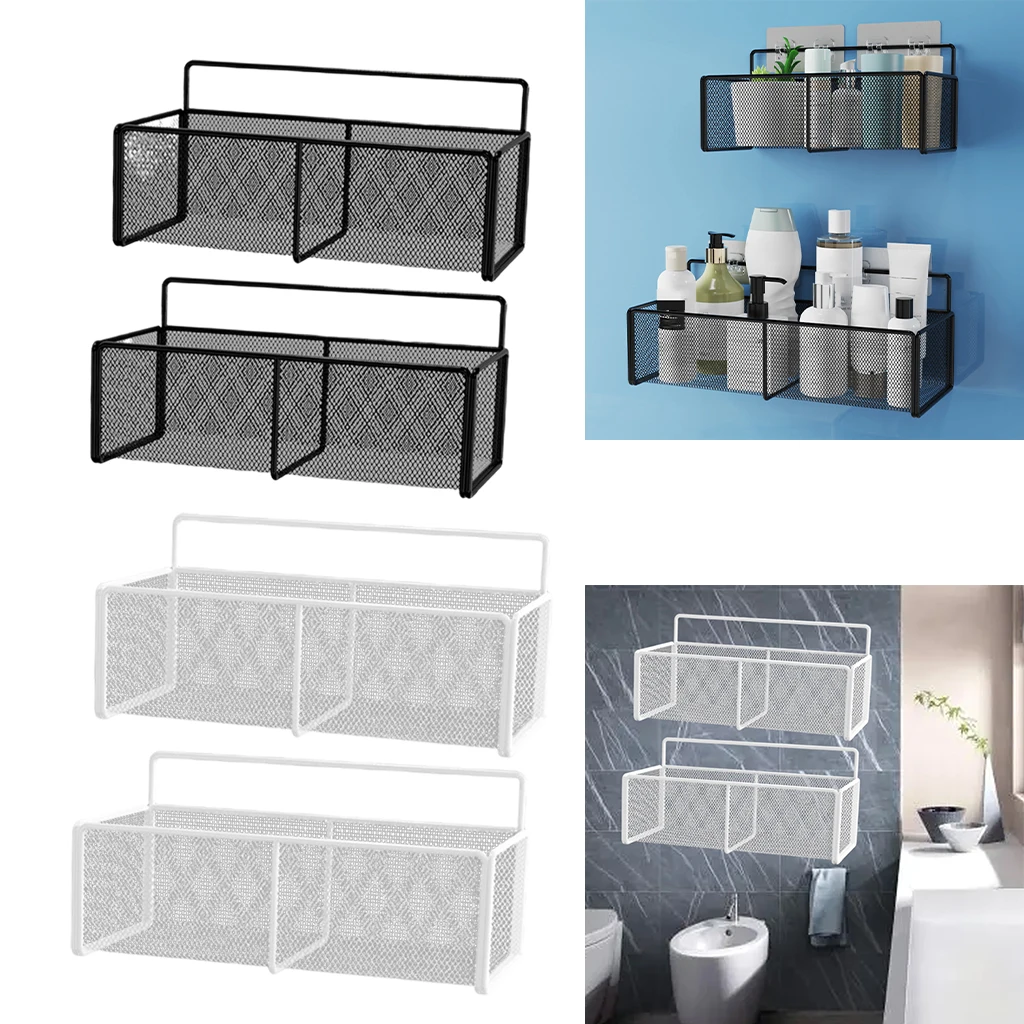 2 Pieces Mesh Shower Caddy Rack Wall Mount for Bathroom Toilet with Adhesives , Large Space