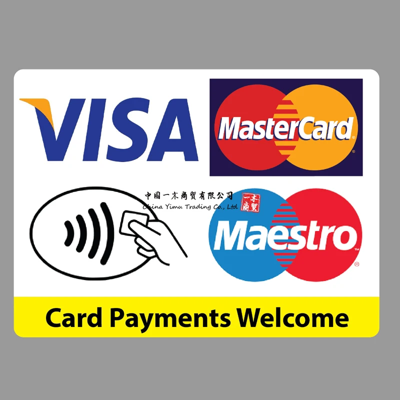 4x Credit Card Payment Stickers Paypal Visa Mastercard Minicab Shop Taxi Notice 