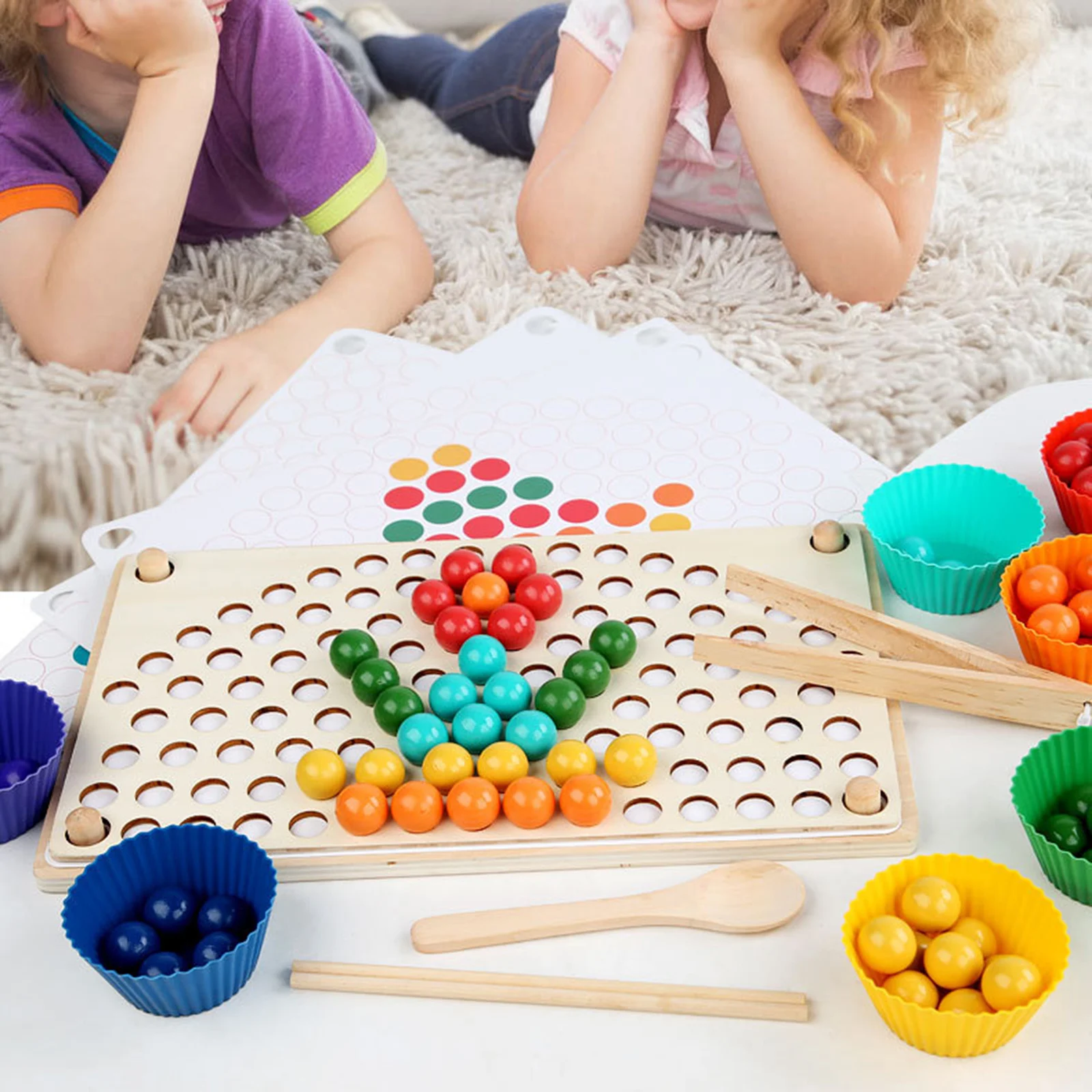 Wooden Clip Beads Rainbow Toy Go Games Set Beads Board Games Toy Clip Beads Puzzle Montessori Educational Toys