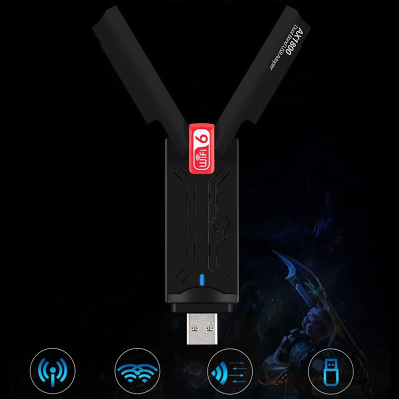 1800Mbps WiFi 6 Network Card 2.4G 573.5Mbps RTL8832AU USB3.0 Foldable Receiver 11AX Dual Band for Desktop Computer Laptop Win 10