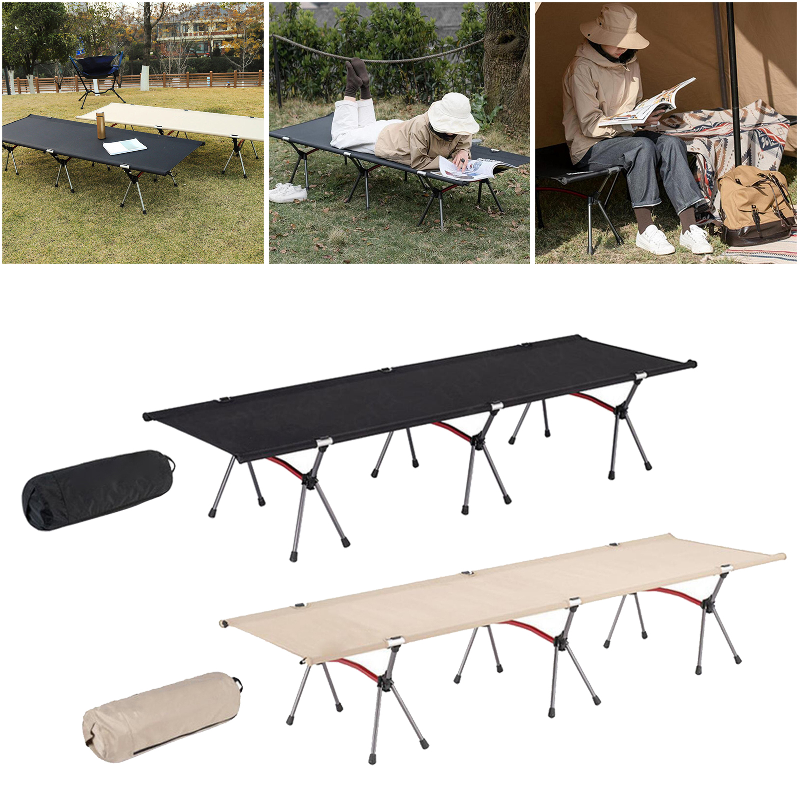 Folding Camping Bed Outdoor Backpacking Sleeping Cot Support Up to 330lbs Foldable Bed for Hiking Travel Beach Sleep Bed