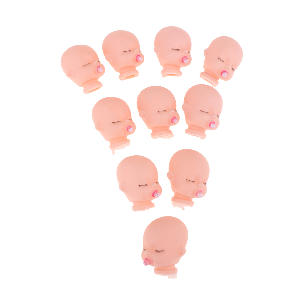 10pcs Mini Vinyl Sleeping Baby Doll Head For Licca Doll DIY Supplies Knitting Keychain Keyring Hanging