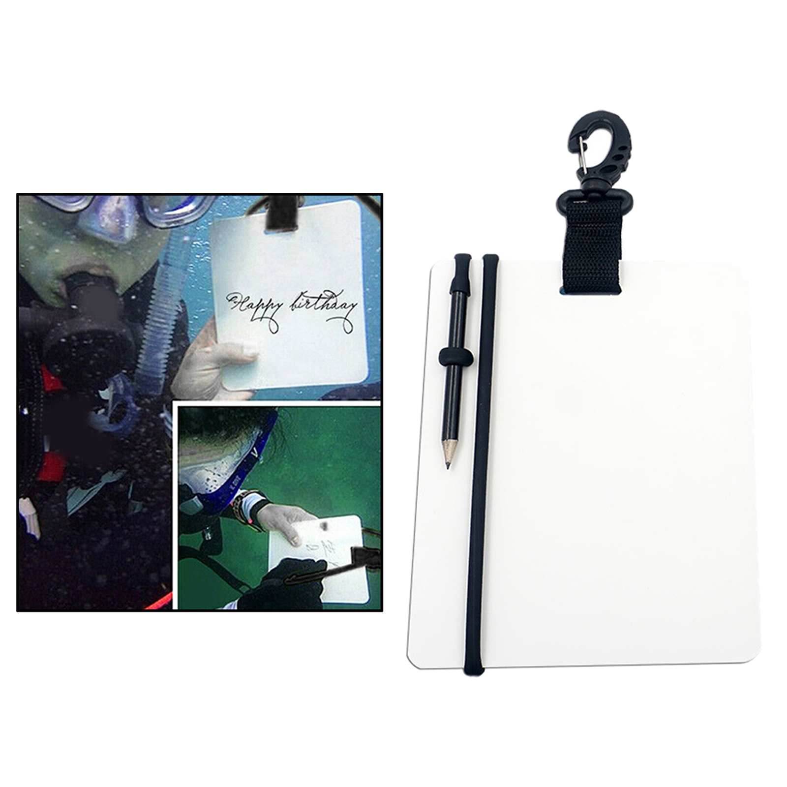 Underwater Dive Writing Slates Tablet Board with Swivel Clip - Water Sports Diving Swimming Equipments