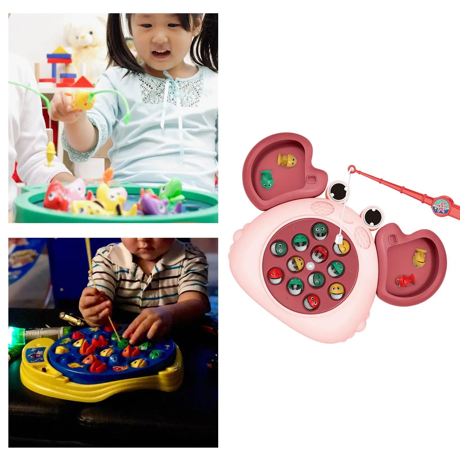 Kids Musical Fishing Toys Electric Rotating Fishing Game Set Fishing Rods Magnetic House Play Toys for Children Gift