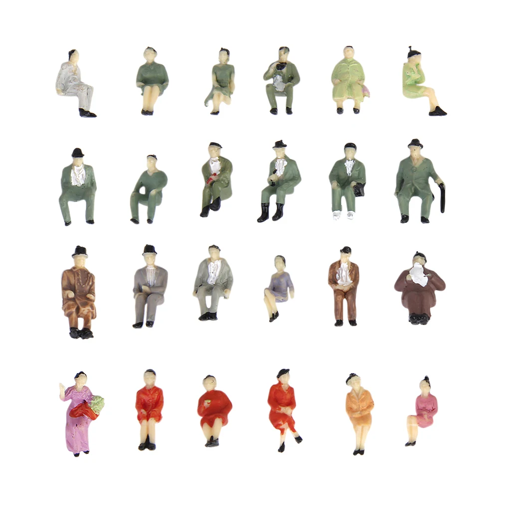 24 Pieces Painted Model Train Seated People Passangers Figures Scale HO 1/87