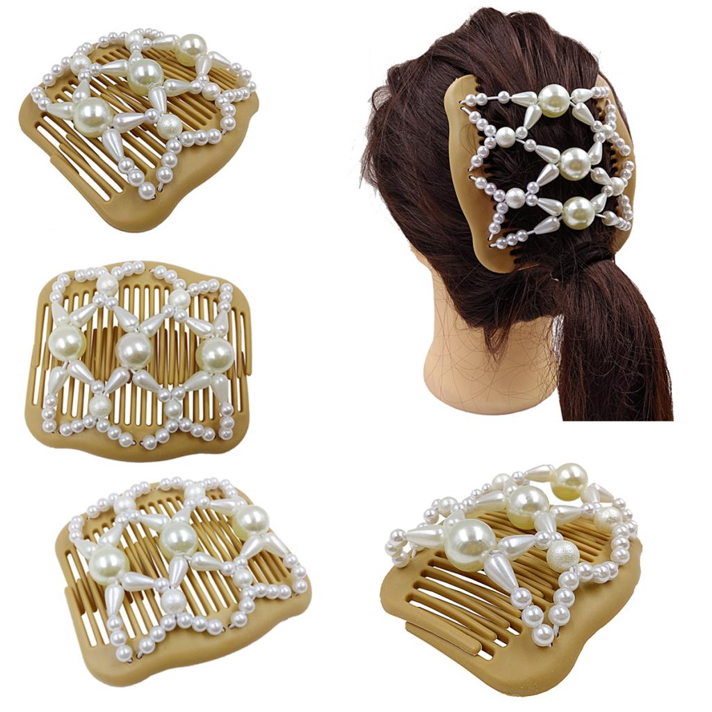 Fashion Retro Style Hair Combs Clips Elastic Beaded Updo Tools Hair Styling