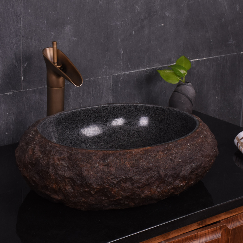 Title 2, Natural Stone Wash Basin Vintage Cobblestone Ta...