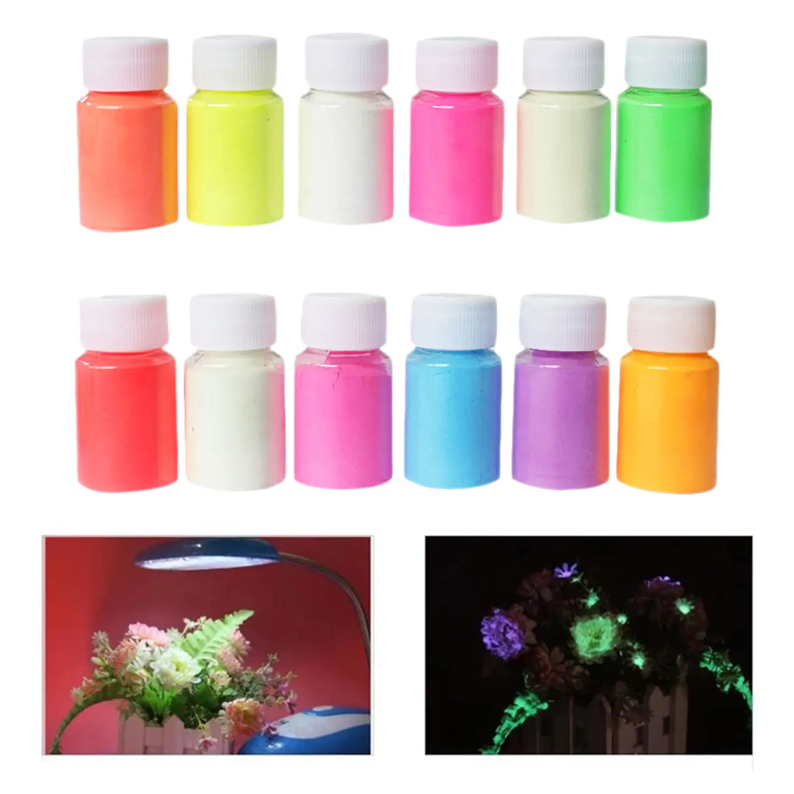 12 Colors Super Bright Luminous Epoxy Resin Pigment Glow in The Dark Liquid Colorant Body Art UV Body Paint Set Each 20g