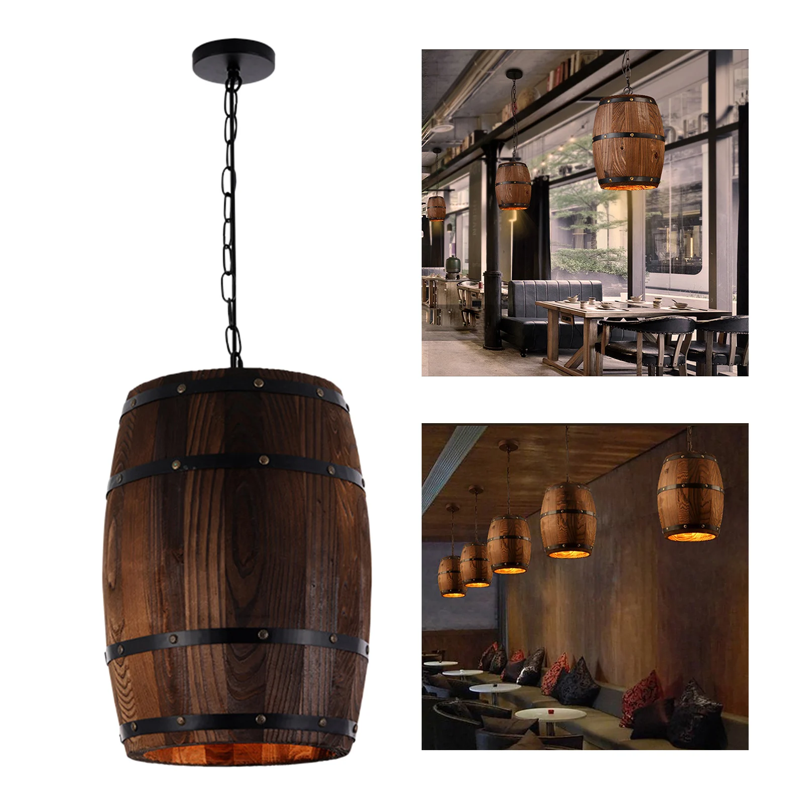 Industrial Wooden Wine Barrel Shape Ceiling Lights Shade Restaurant Ceiling Lamp Shade Office Home Decor Chandelier Lampshade