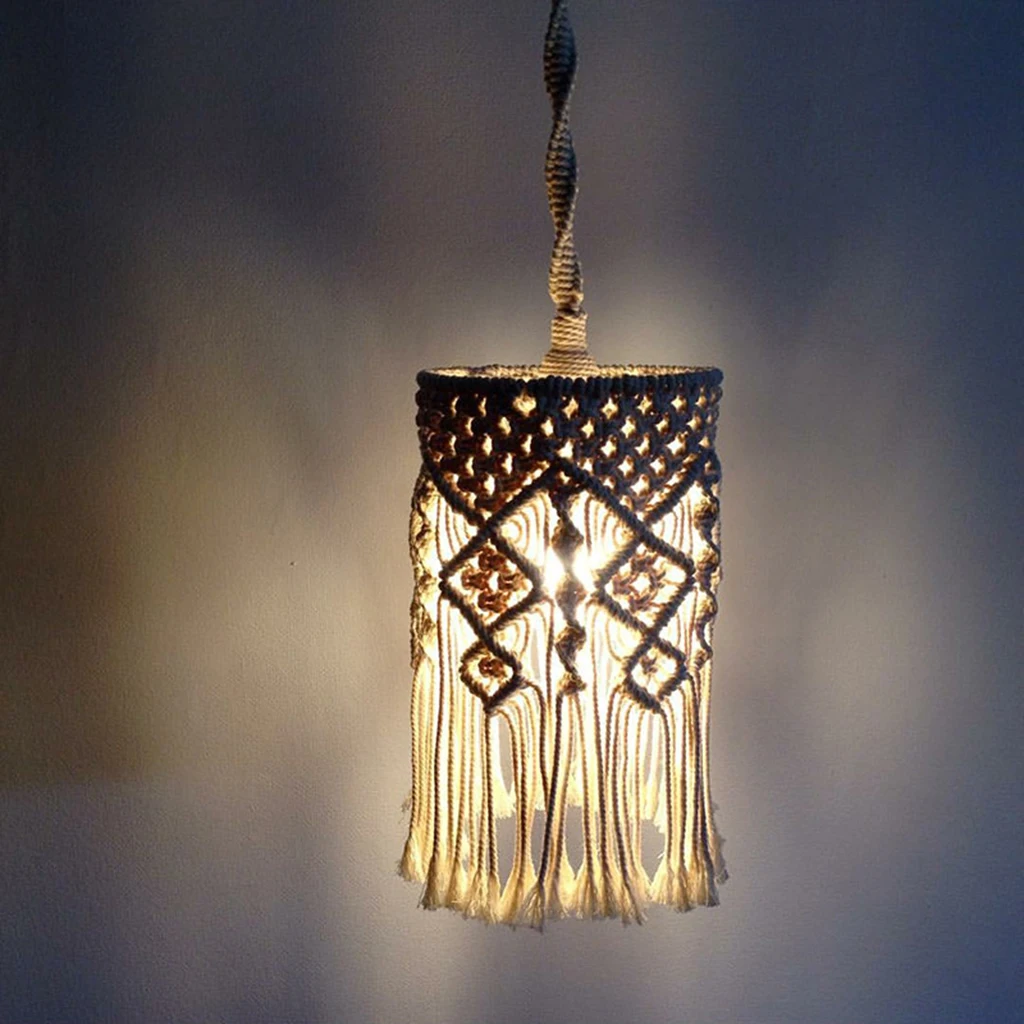 Retro Macrame Lamp Shade Woven Boho Lace Lampshade Cover Dust-proof Bedroom 