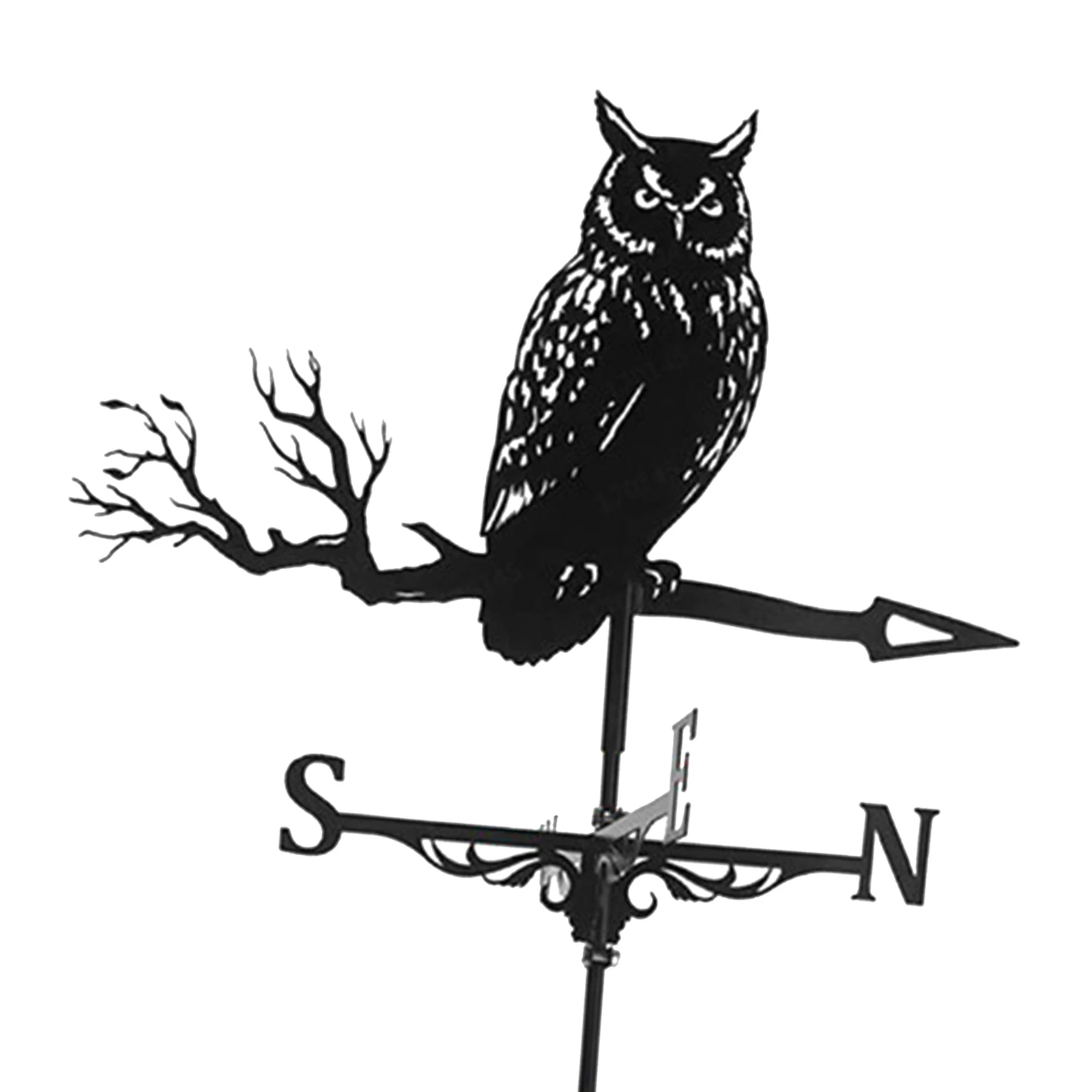 Iron Black Owl Shape Weathervane Weather Vane Outdoor Scene Decor Ornament