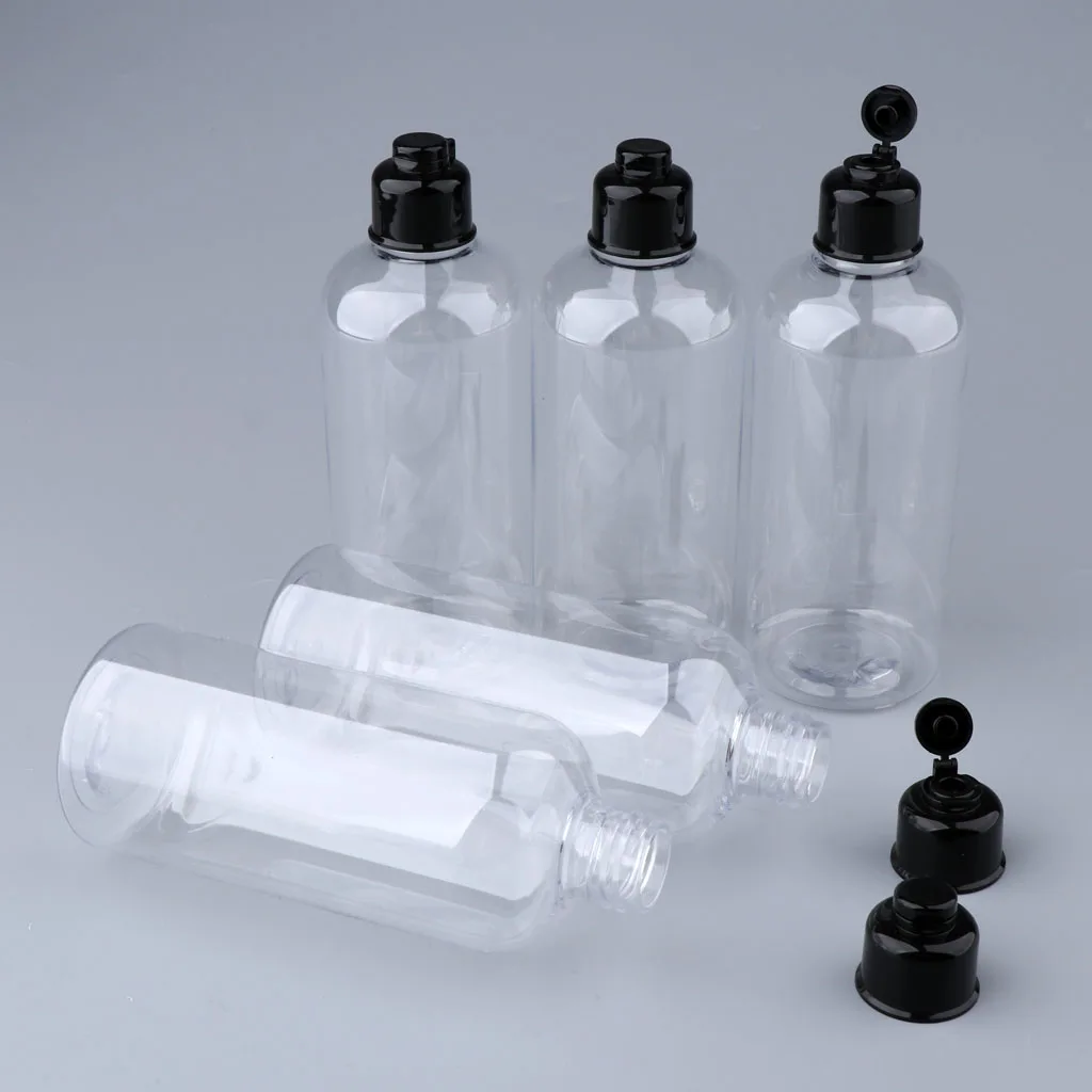 Clear 100/200/300 mL Empty Plastic Bottles with Black Flip Caps - BPA-free - Set of 5 - Packing Bottles for Travel