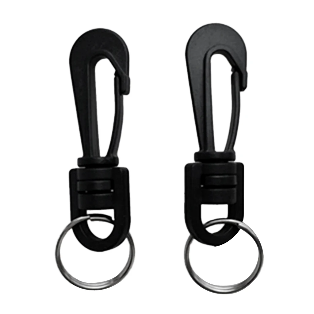 2x Plastic Swivel Spring Clips Snap Hook Dive Gear Bag Whistle Key Ring BLK