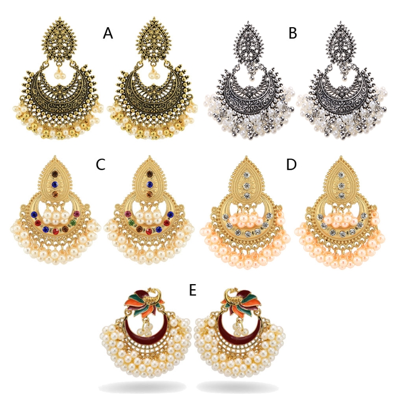 Bollywood Ethnic Bridal Bride Kundan Earrings Peacock Pearls Jhumka Jhumki Indian Bahubali Drop Earrings Fashion Jewelry