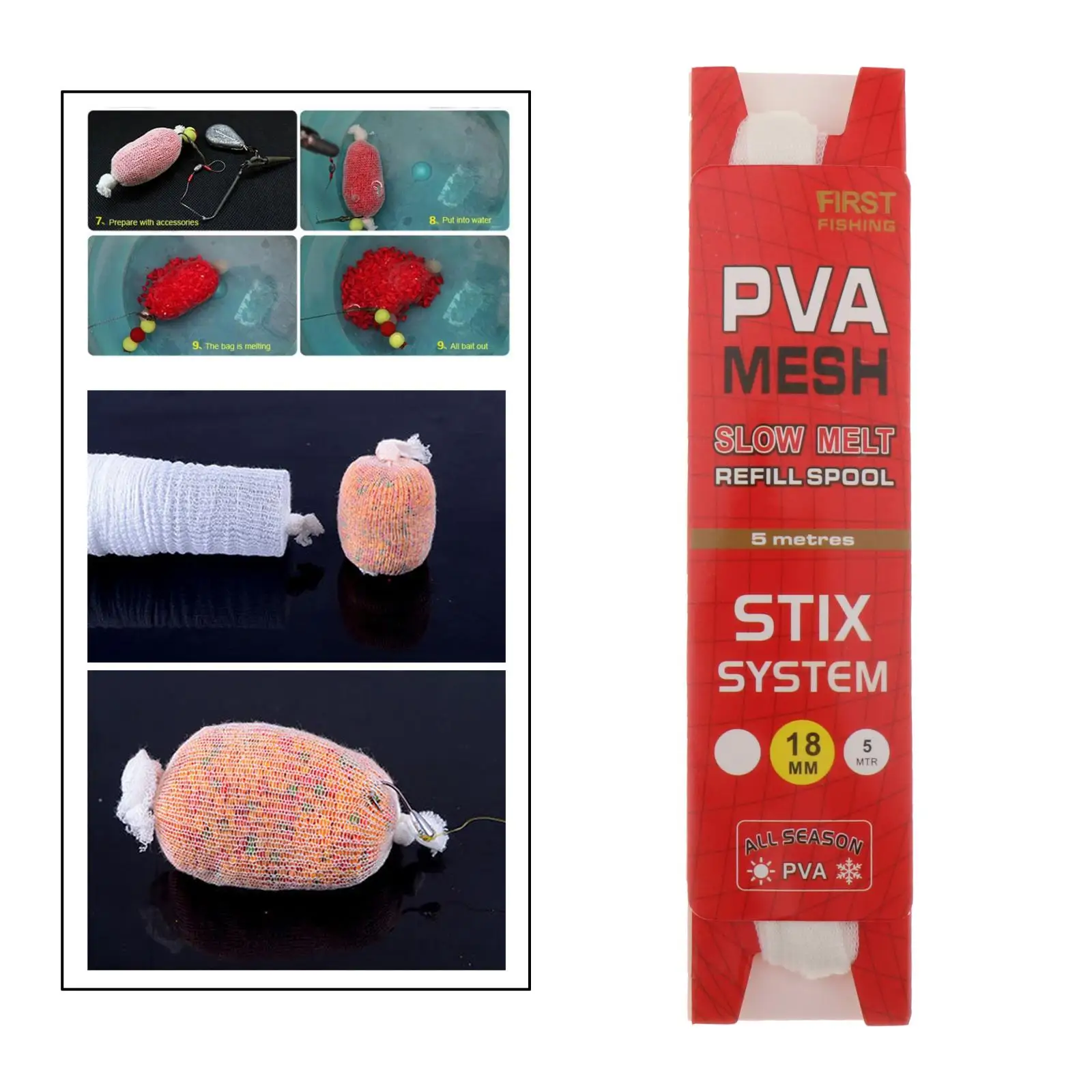 PVA Fishing Mesh Nets Micro-Mesh 5M Refill Carp Fishing Stocking Boilie Rig Bait Wrap Bags 18/25/37/44mm