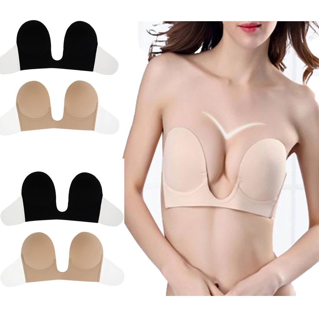 Blesiya Womens Silicone Invisible Strapless Deep U Bra Push Up Gel Backless