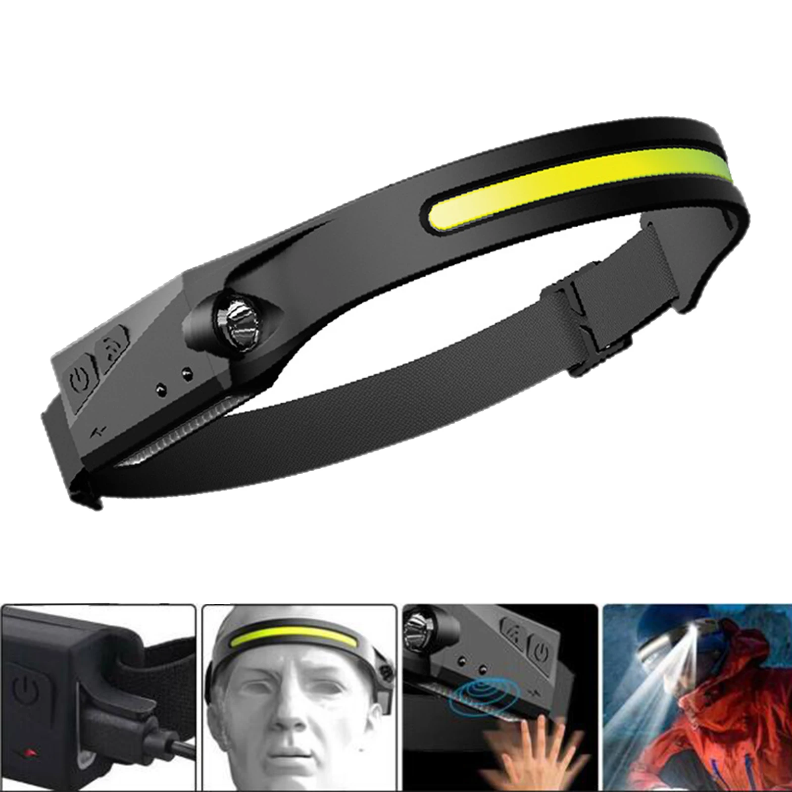 COB LED Headlight Rechargeable Headlight Flashlight Light Motion