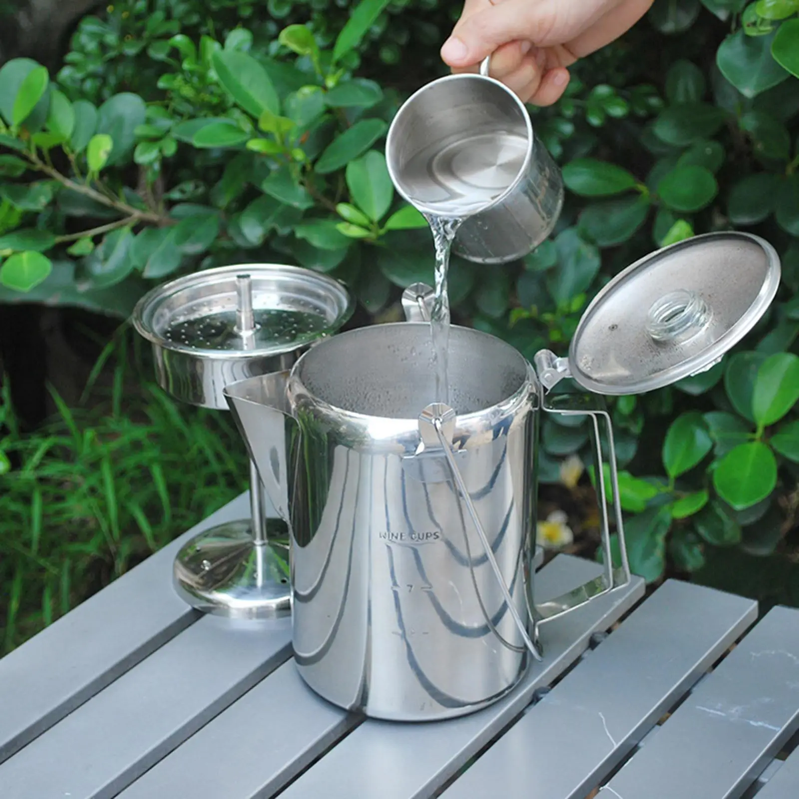 Stainless Steel Coffee Cup Mug French Press Pot Coffee Maker with Lid Outdoor Camping Cooking Pot Camping Mug