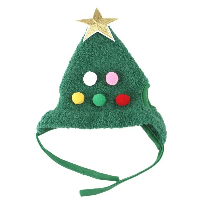 Una diadema festiva diseñada para parecerse a un árbol de Navidad. Es verde con una estrella en la parte superior y tiene adornos coloridos adheridos, que probablemente representan las decoraciones de un árbol de Navidad real.