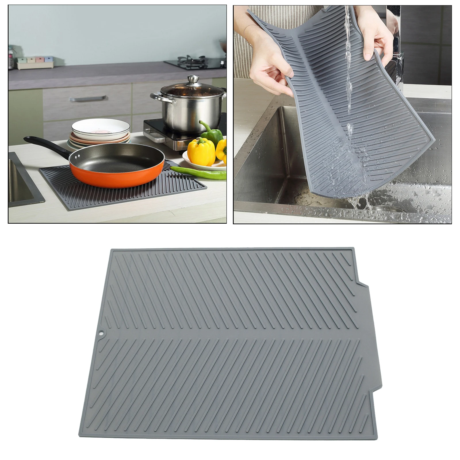 Silicone Dish Drying Mat Flume Folding Draining Mat Drain Mat Drying Dishes Pad Heat Resistant Non-Slip Cushion