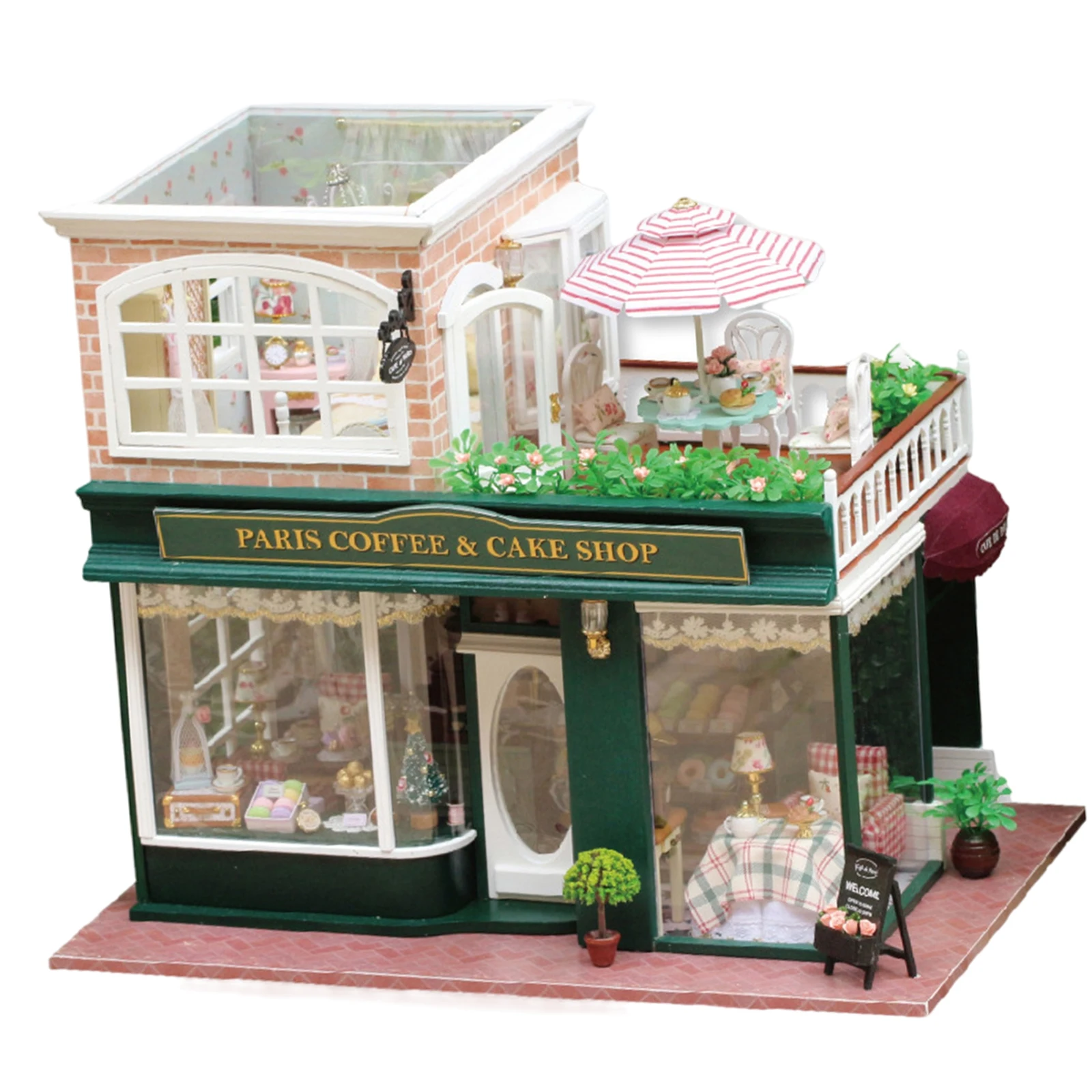 New 3D DIY Doll House with Furniture & Accessories Toy Miniature Doll House Creative Paris Coffee & Cake Shop DIY Doll House Toy