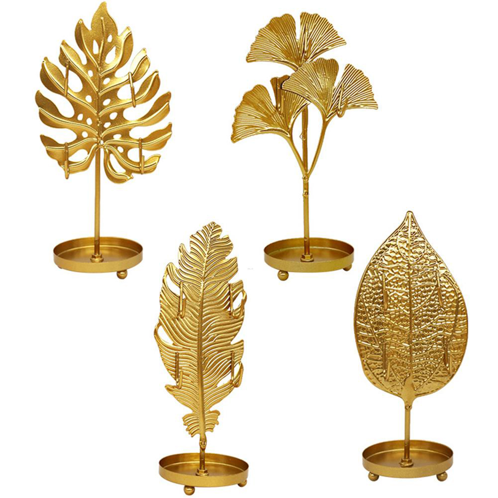 Metal Art Leaf Shape Hanging Jewelry Organizer Display Rack for Home Ornaments Living Room Desktop Countertop Bracelet Ring