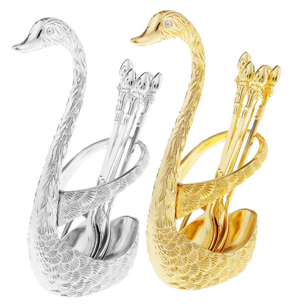 Kitchen Utensil Set with Holder - 6 Piece Spoons with Decorative Swan Base
