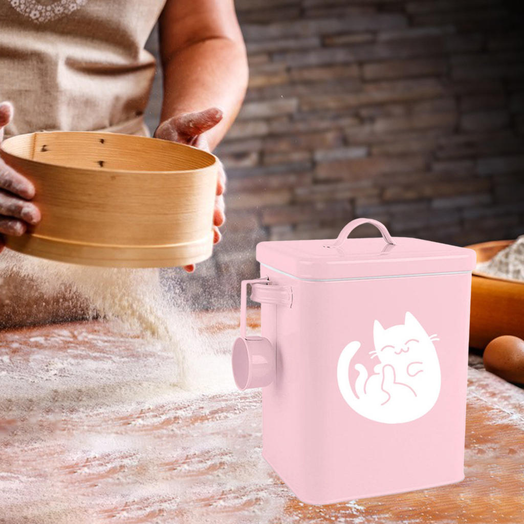 Airtight Storage Bucket with Scoop Food Storage Tin Food Canister Food Storage Container for Cat Food Dog Food Dry Food Pet Food