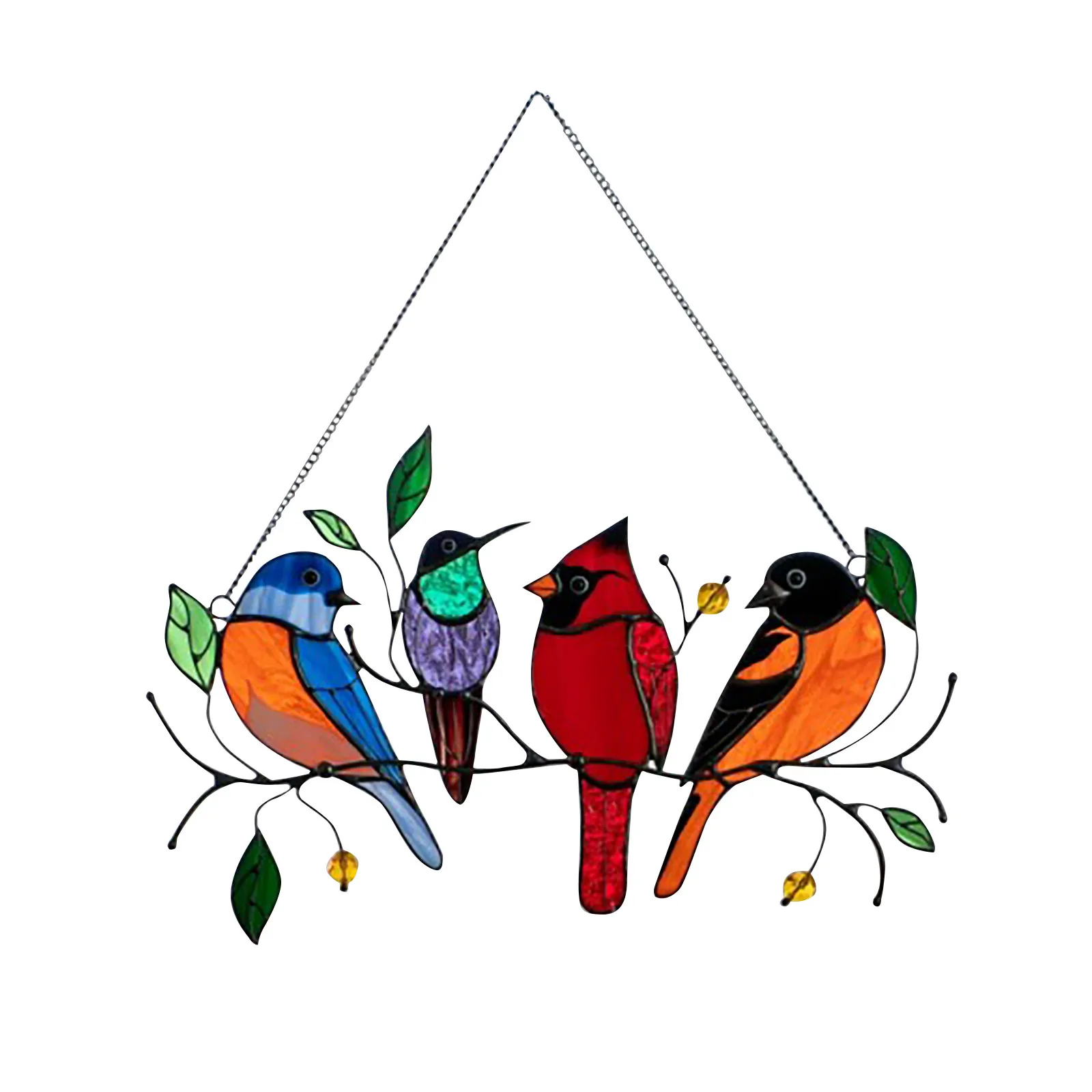 Details about   Multicolor Stained Acrylic Birds-On-A-Wire Window Panel Hanging Home Ornament 
