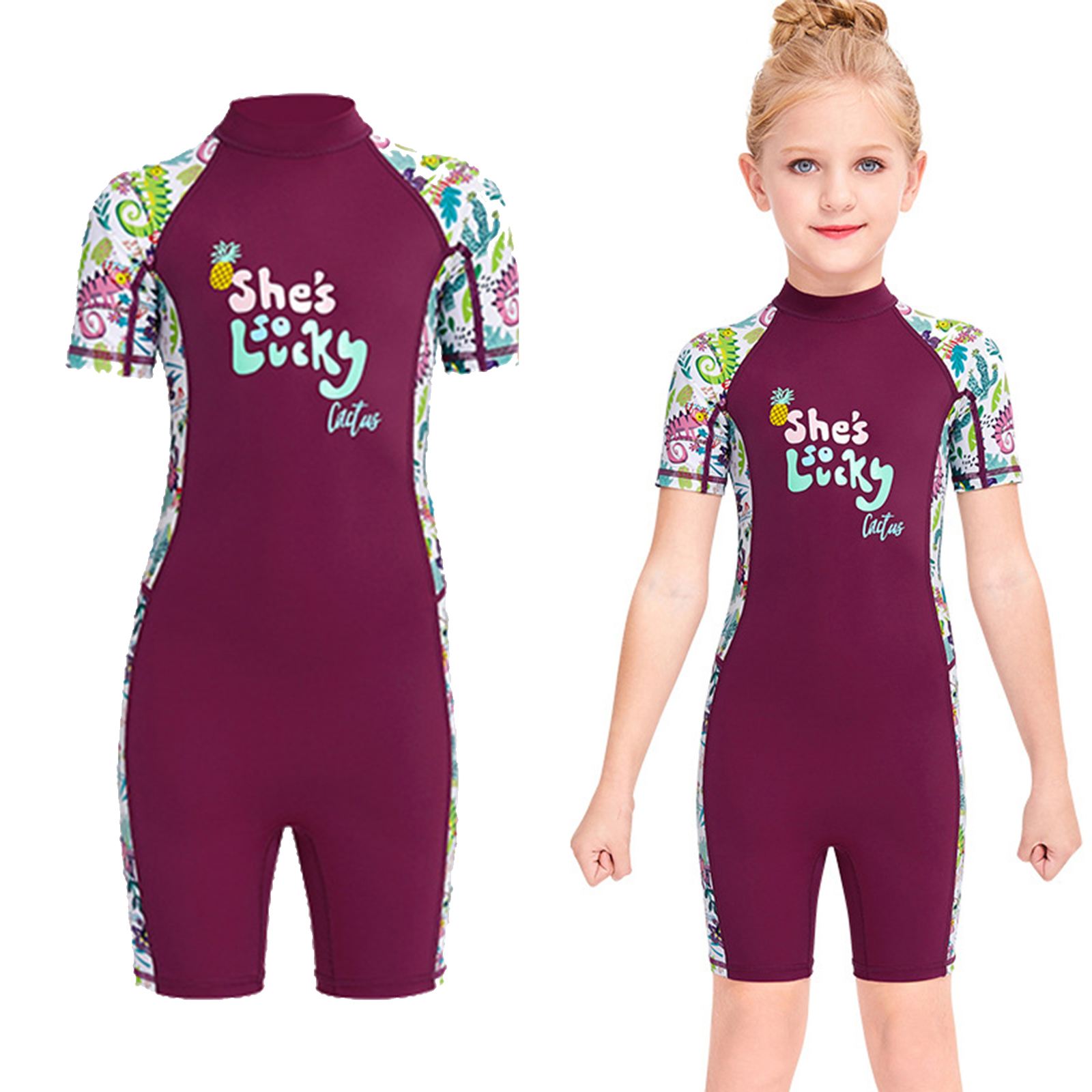 Neoprene UPF 50+ Kids One-Piece Swimsuit Diving Swimwear Girl Solid Beachwear Short Wet Suit