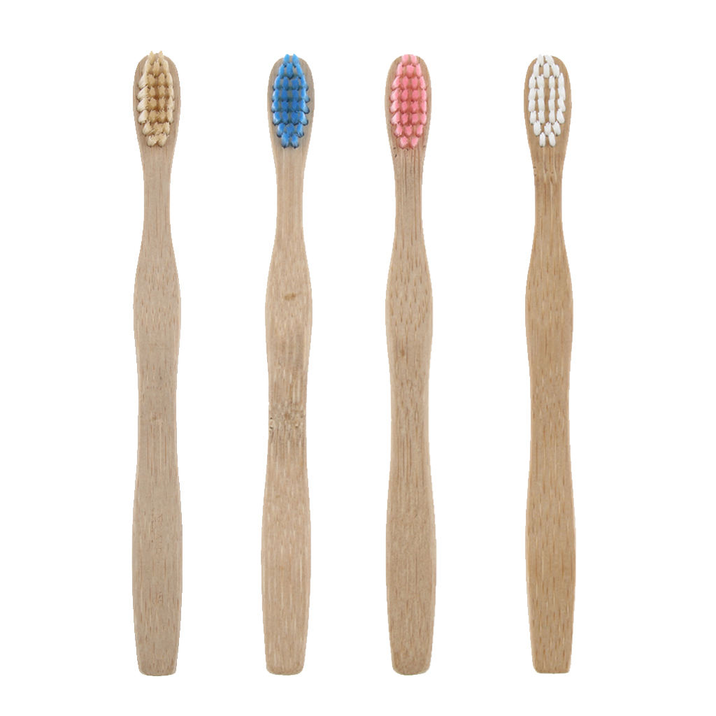 Kids Bamboo Wood Handle Toothbrush Soft Nylon Bristle Wooden Tooth Brush - 14.5cm
