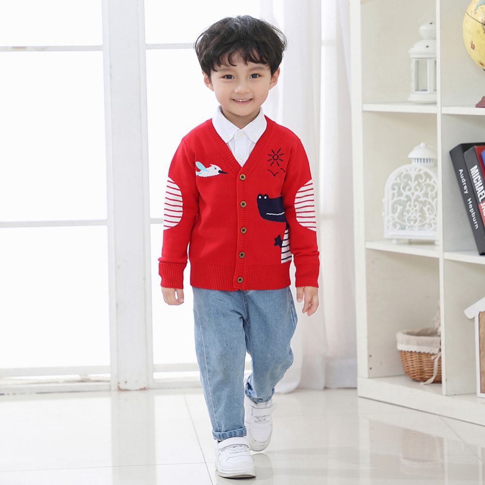 Jlong Spring Children Knitted Cardigan Coat Winter Baby Boys Girls V-neck Cartoon Outwear Autumn Kids Cardigan Sweater 1-7Y