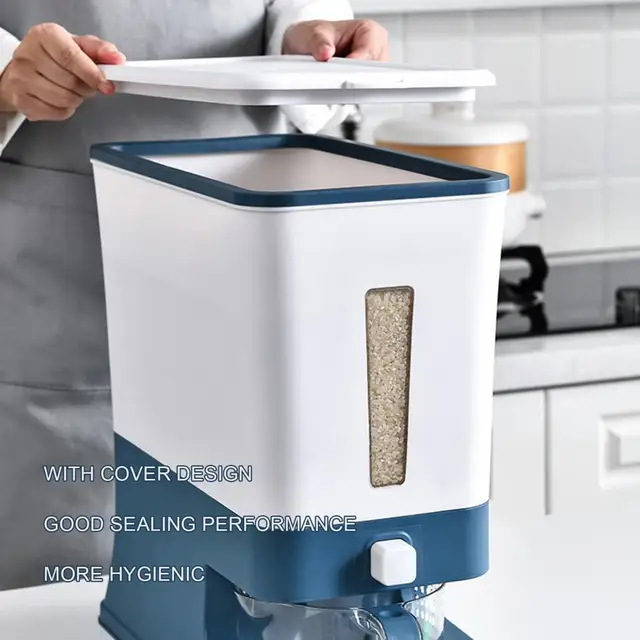Dispensador de arroz automático para cocina, dispositivo práctico de 12Kg,  con buen sellado, estable, para mascotas