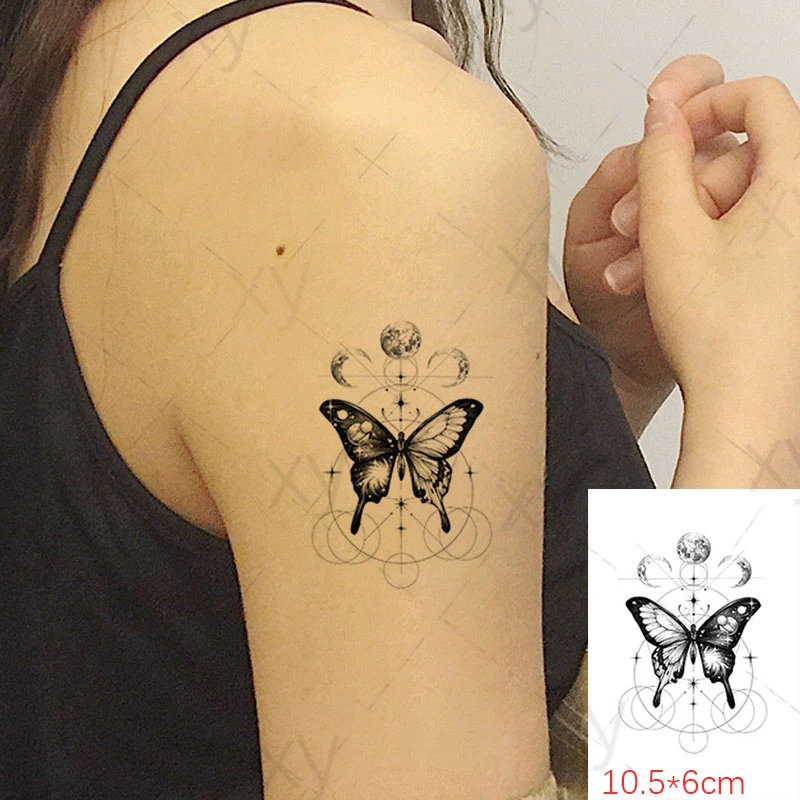 Geometric Circle Line Temporary Tattoos Sticker Black Butterfly Small Sun Moon Star Tattoo Body Art Wrist Fake Tatoos Women Men Temporary Tattoos Aliexpress