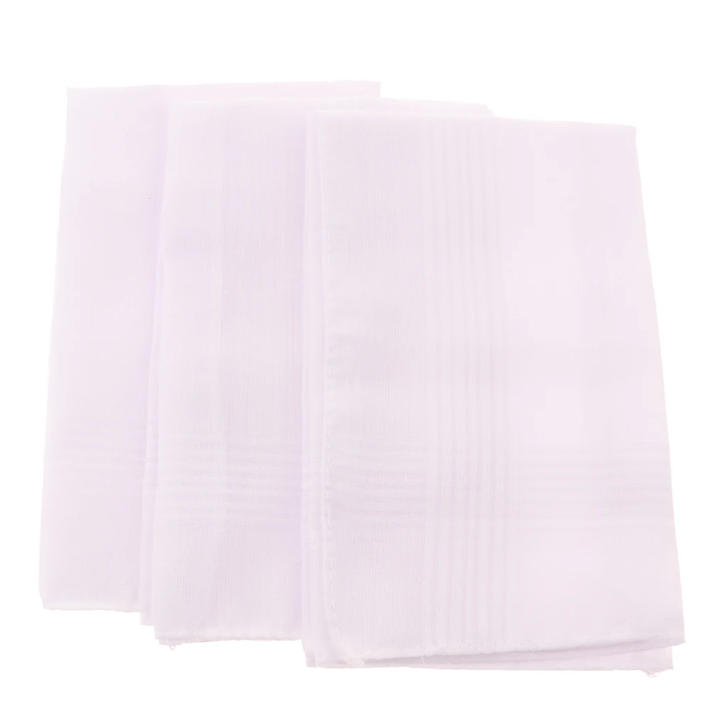 3 Pack Women Men White Handkerchiefs Soft Square  Party Hanky