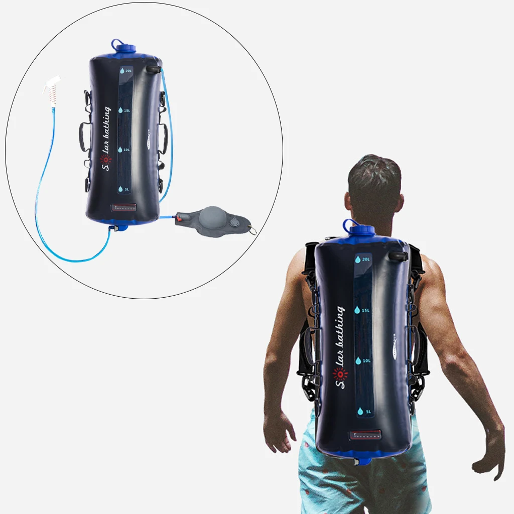 5 gallons/20L Solar Heating Camping Shower Bag Pressure Shower with Foot Pump for Beach Swimming Outdoor Hiking Travel