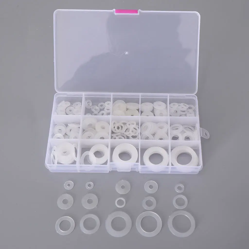 250Pcs [15-SIZES] White Nylon Insulating Flat Washers Gaskets Assortment Set