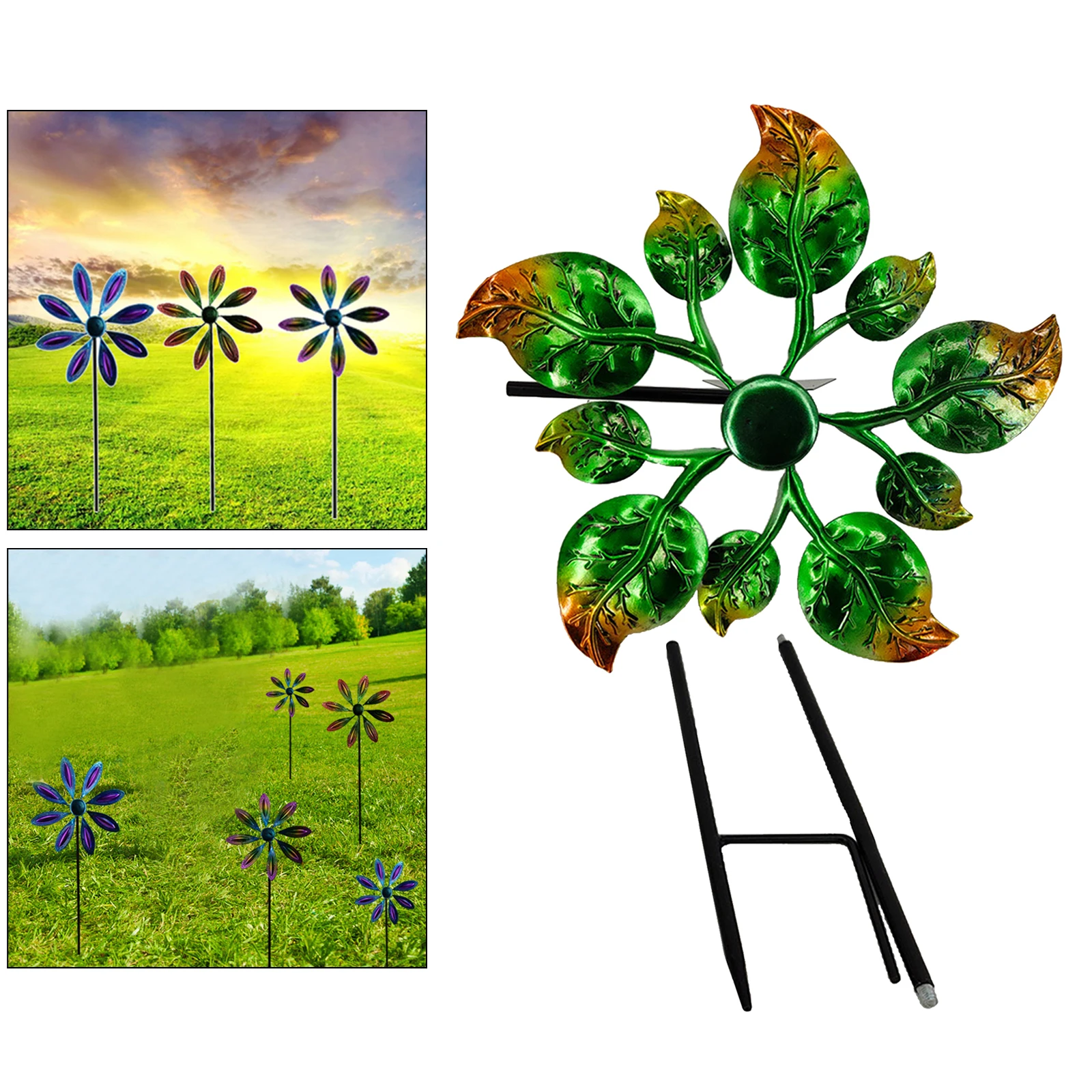Plant Windmill Stake Stick Metal Garden Landscape Backyard Ornaments Art