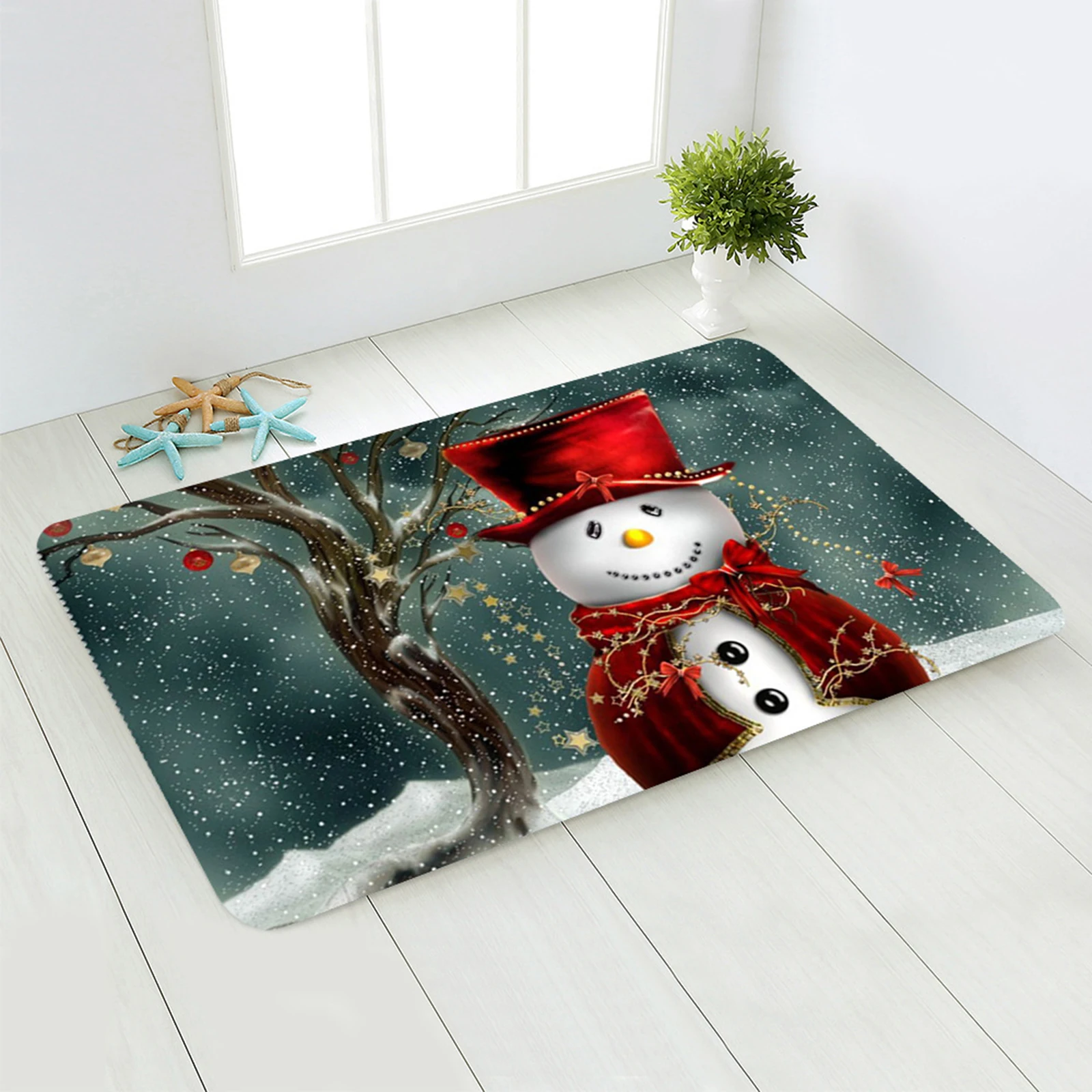 Rug Festive Santa Claus Elk Non Slip Absorbent Reusable for Christmas Day Bedroom Living Room Bath Front Floor Kitchen Hallway