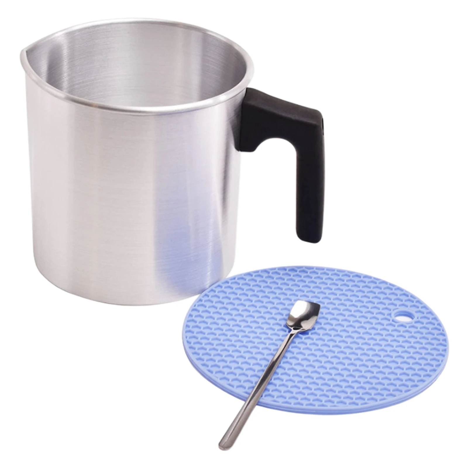 Candle Making Pouring Pot, Dripless Pouring Spout; Heat-Resisting Wax Melting Pot, Aluminum Pitcher w/ Long Spoon and Cup Mat