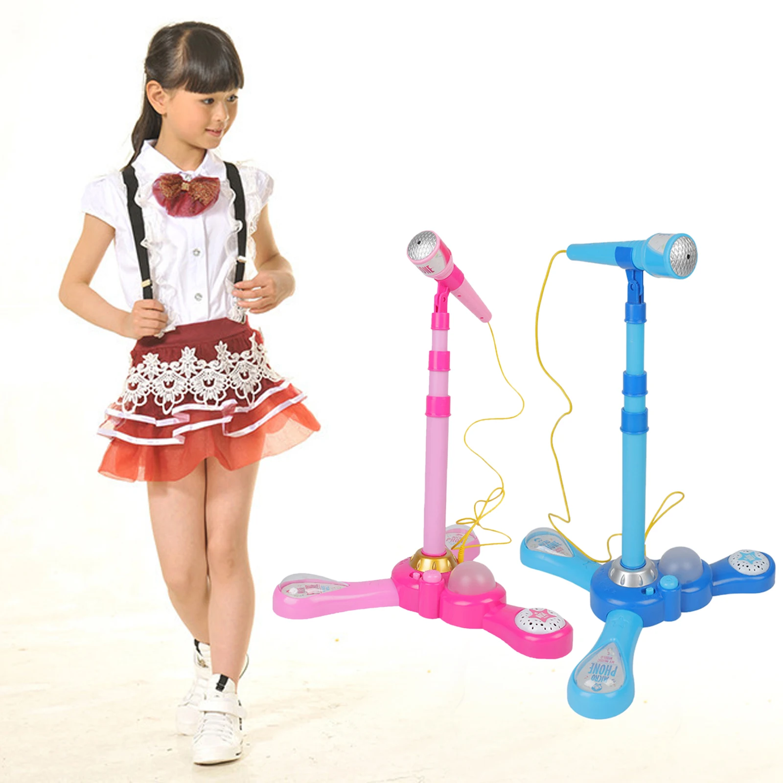 Adjustable Karaoke Machine Toy Microphone Set Singing Musical Portable Educational with Stand Connect to Mobile Phone