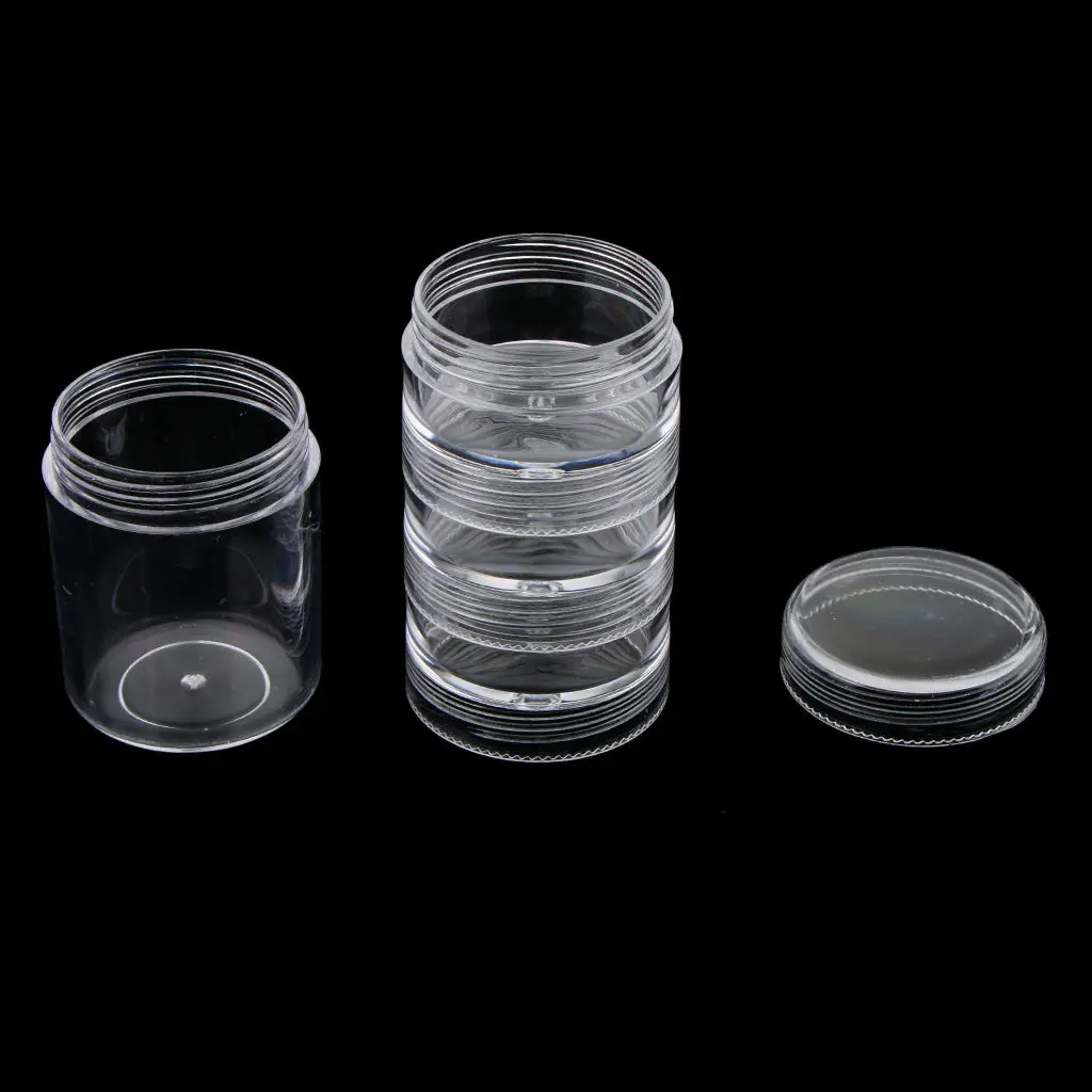 6Pcs/Pack 4 and 5 Layers Stacking Jar Pot Containers for Mineral Powders Nail Art Beads Jewelry Crafts