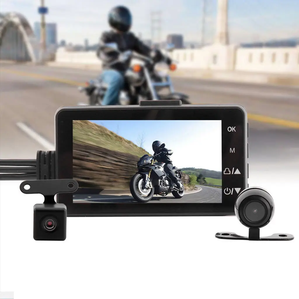Motorcycle DVR 3`` LCD+140Dual Waterproof Camera Support Video Sync Recording