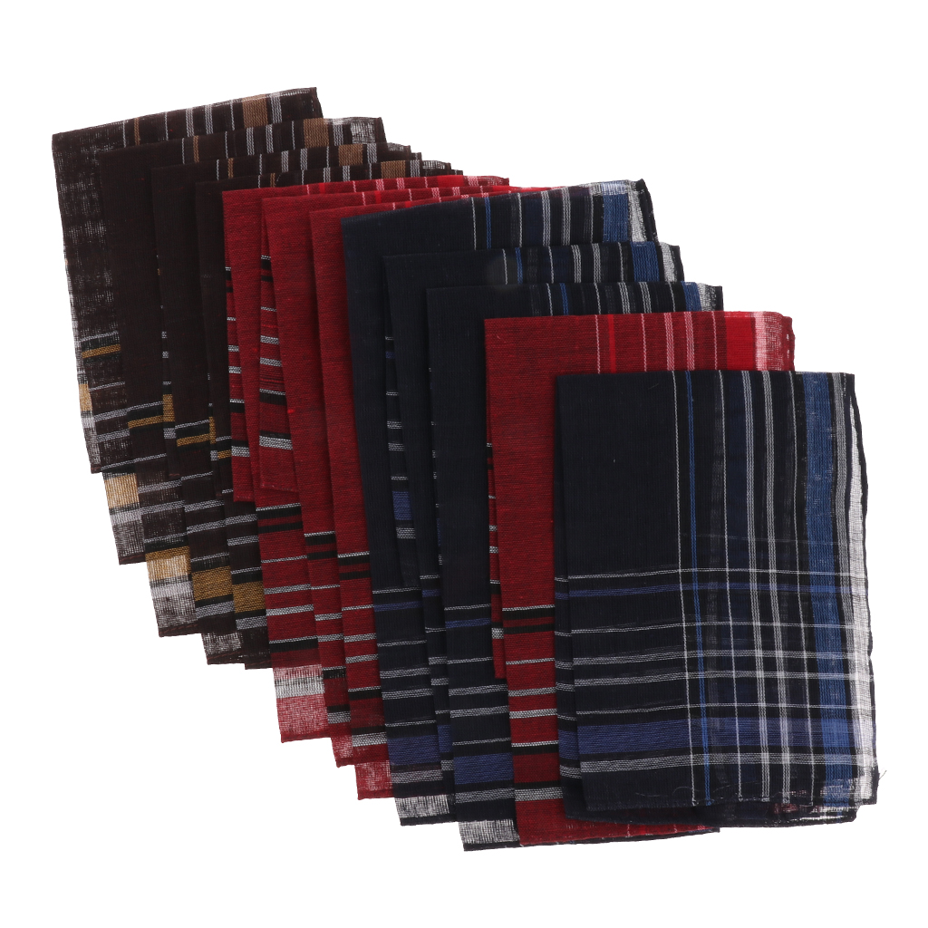 Pack Of 12 Men Fashion Plaid Cotton Pocket Handkerchief Pocket Square Hanky