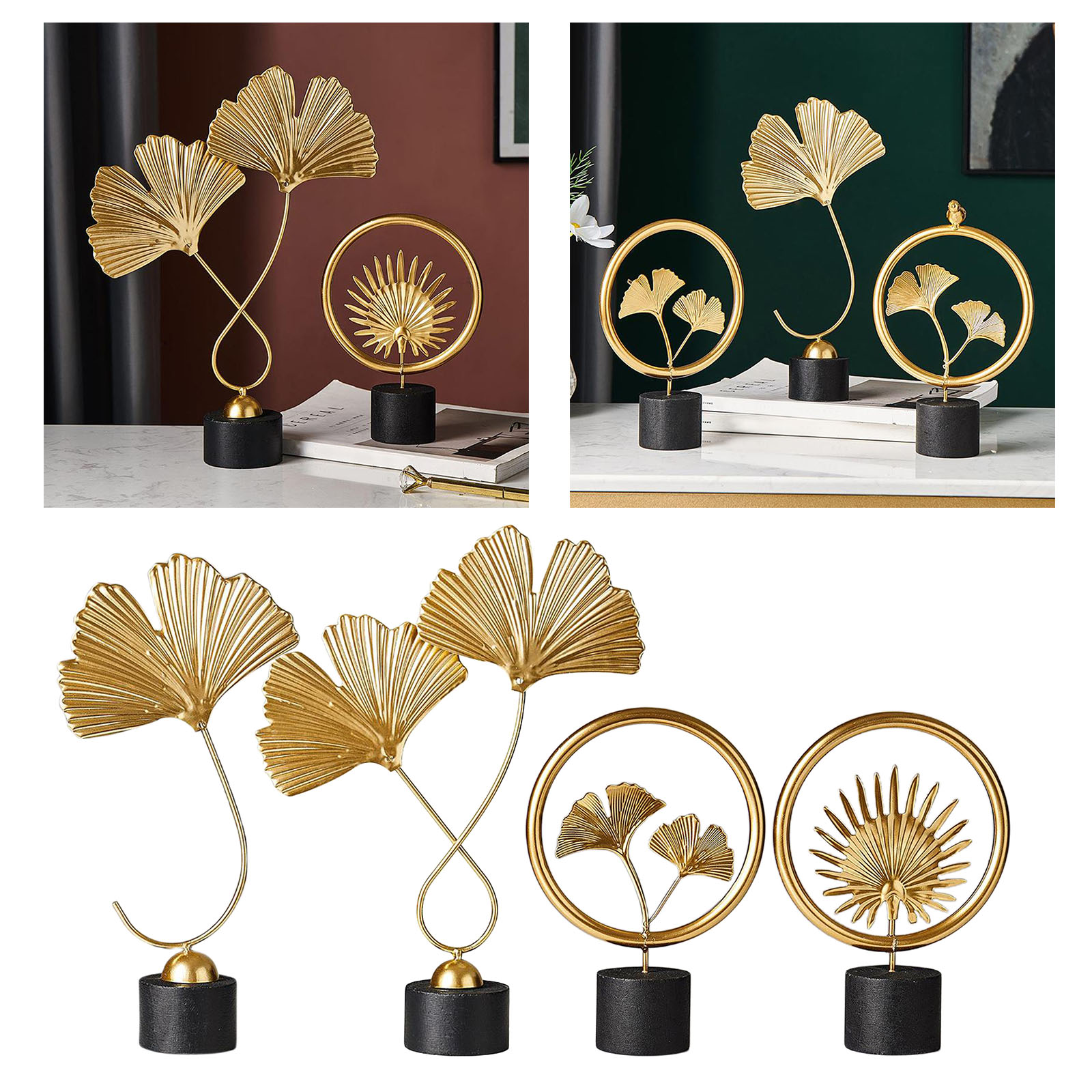 Small Iron & Wooden Sculpture Accent Piece,Modern Decorative Object for Home, Office, Table and Desktop